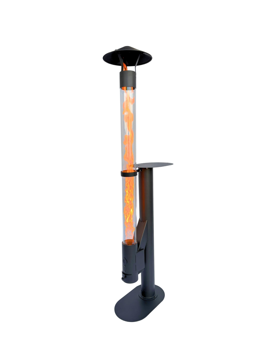 Flamesa Lumina pelletovn for utendørs bruk med integrert bord og synlig flamme